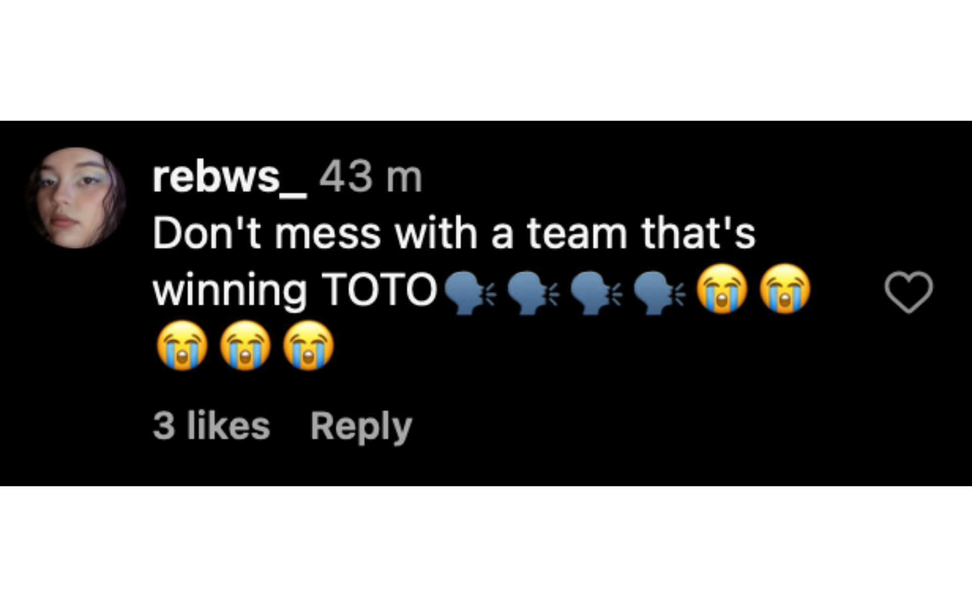 A comment on Sky Sports F1's Instagram post | Source: Instagram